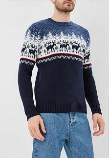 Пуловер мужской c круглым горлом Lopoma темно-синий со светлым верхом